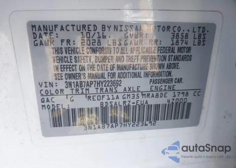 2017 Nissan Sentra Sr из США, поврежденный, VIN 3N1AB7AP7HY223692